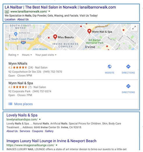 a screenshot of google map rankings