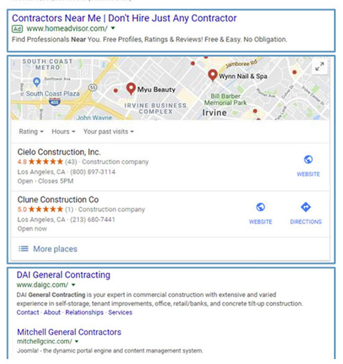 screenshot of google map rankings
